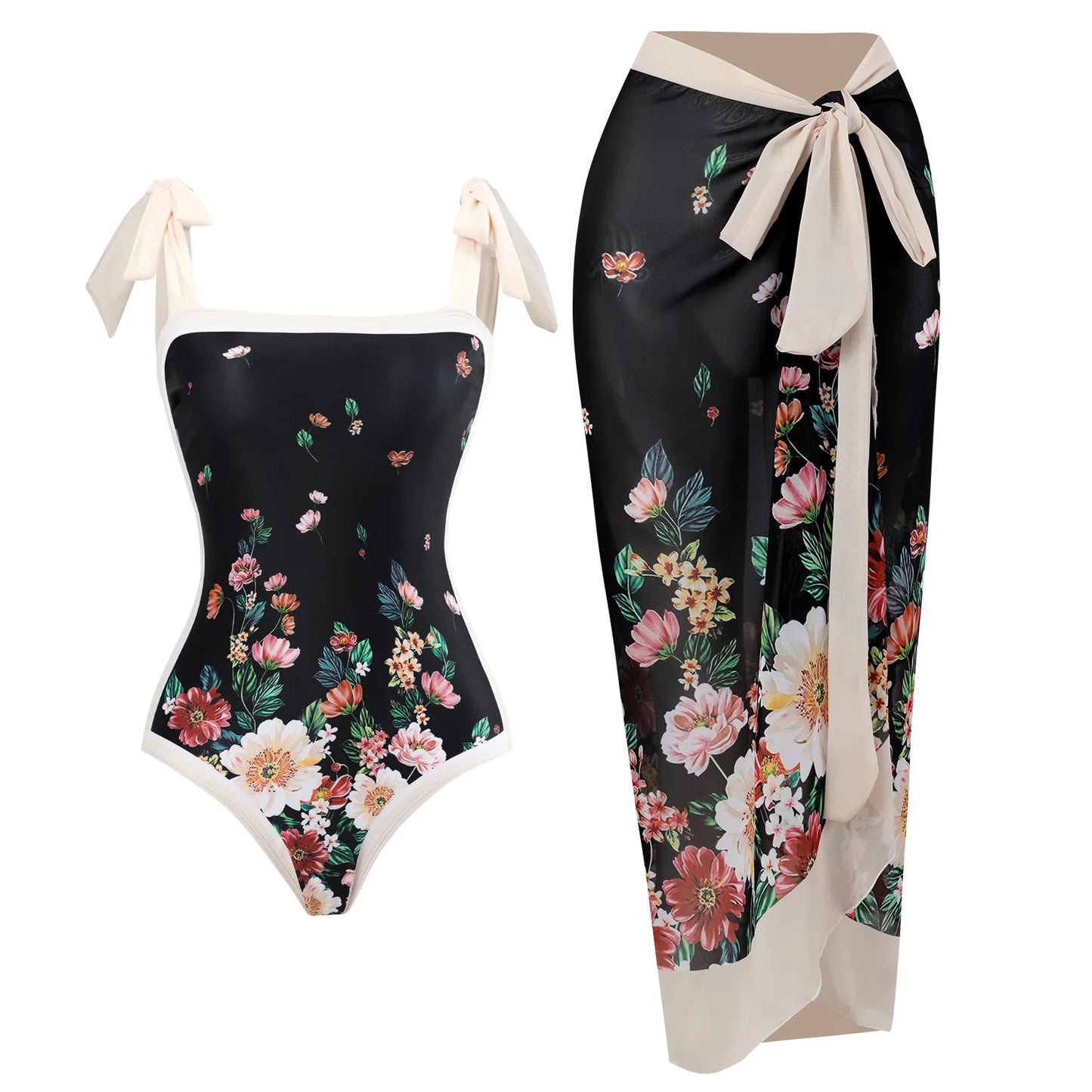 2-Piece Women Brazilian Floral Printed Ruffle Bikinis Strappy Bandage Swimwear
