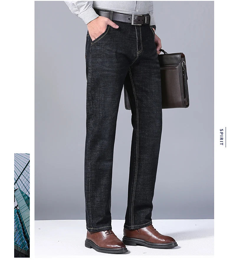 Men Light Luxury Stretch Slim Fit Comfortable Soft Pants Straight Casual Denim Trousers
