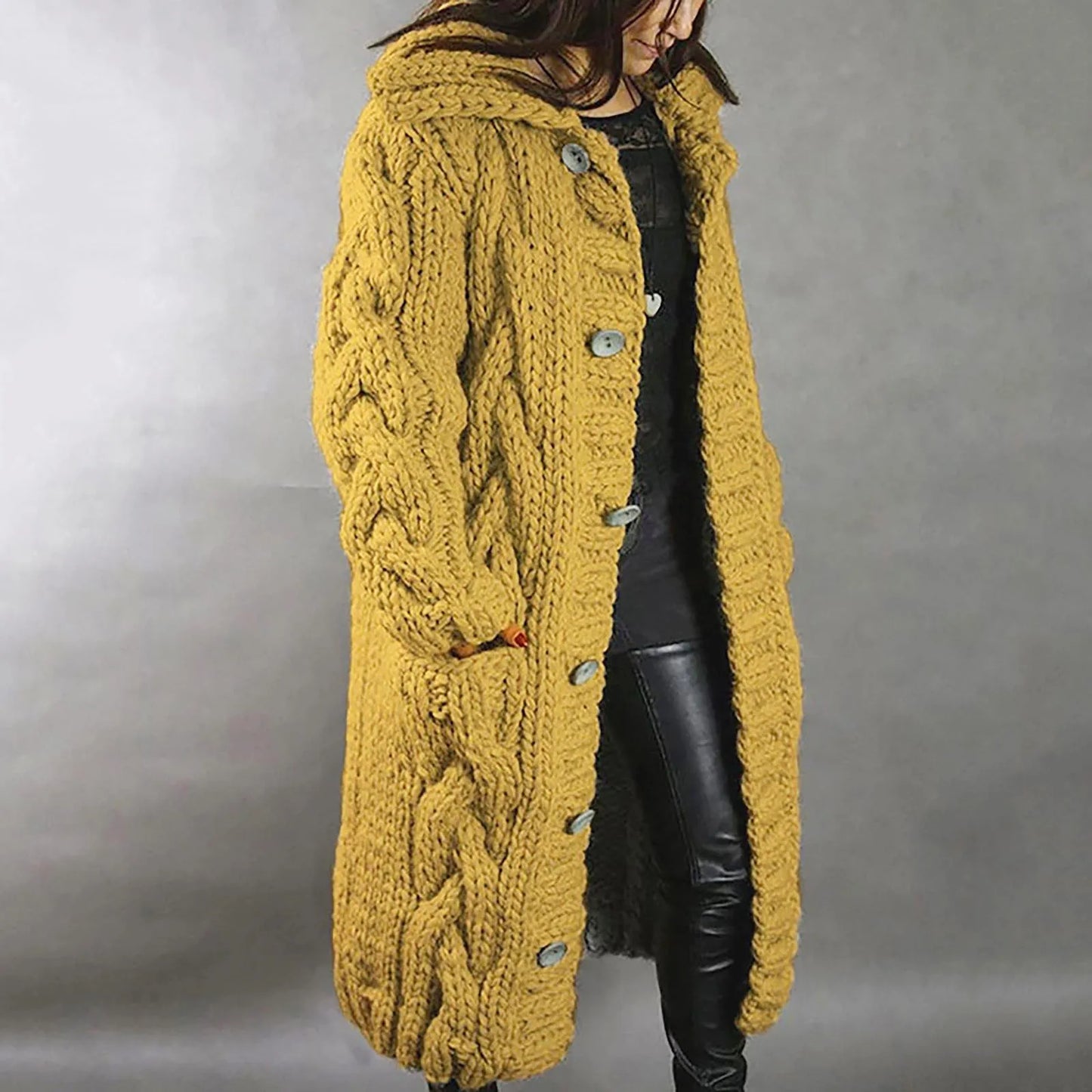 Thick Warm Women Kimono Cardigan Sweater Long Sleeve Hood Coat Pocket