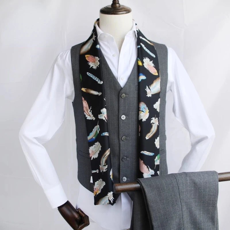 Men's silk scarves British strip printed narrow scarf suit decorative