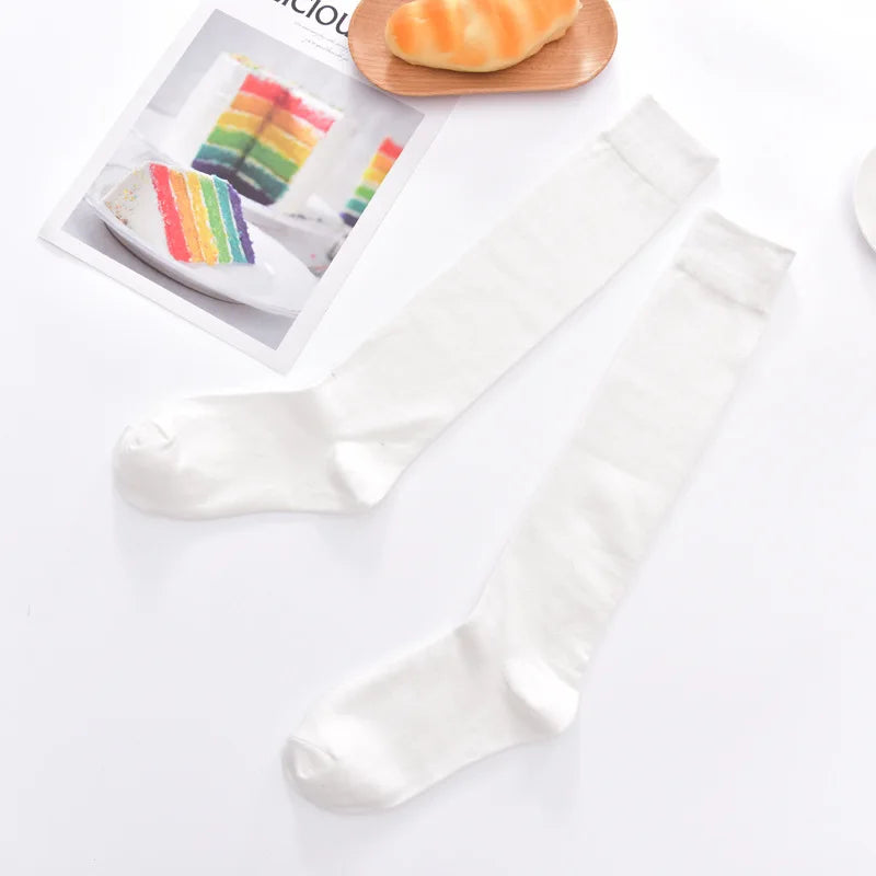 Women Cotton Knee High Solid Color Socks