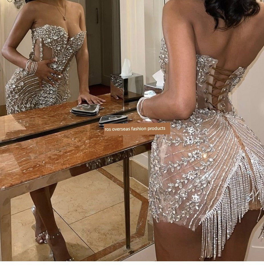Shiny Crystal Luxury Women's Mini Dress Skirt Tube Elegant Evening Party