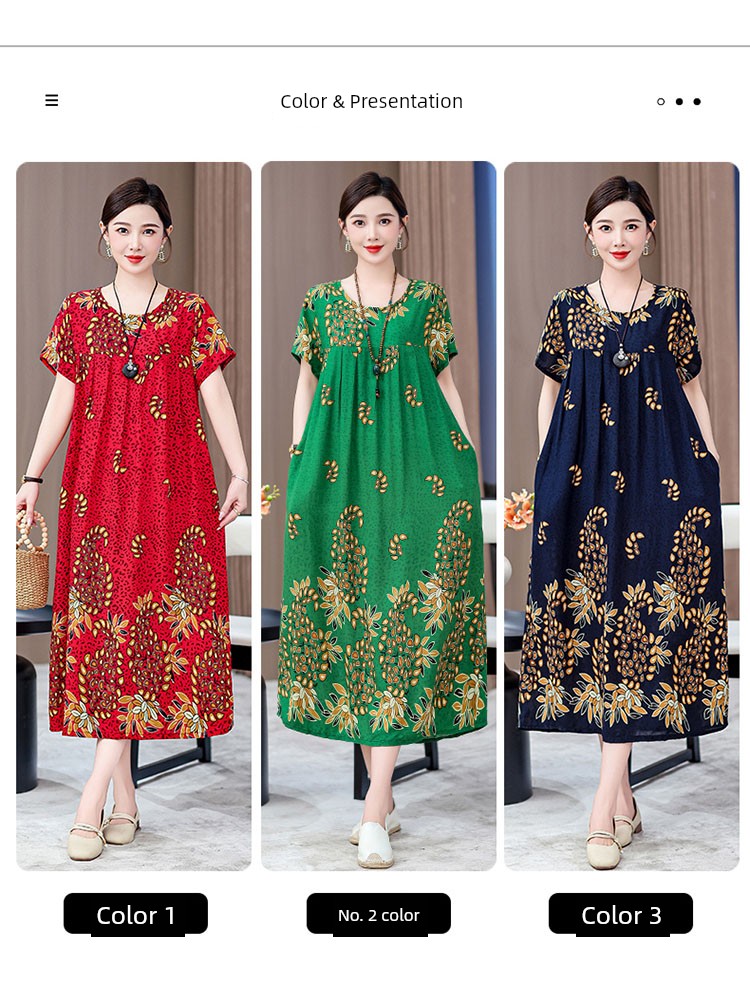 Noble over-the-Knee Middle-Aged Ladieswear Large Swing Noil Poplin Dress