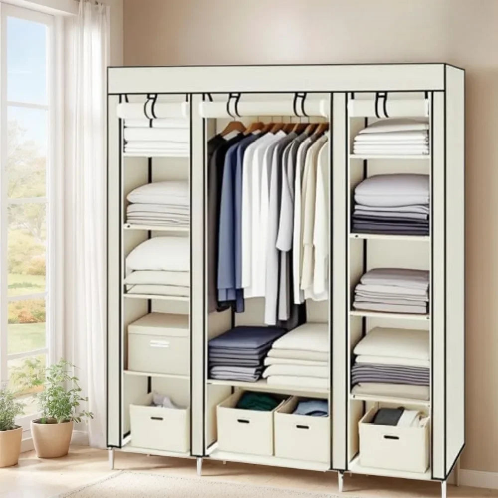 Portable Cloth Wardrobe Closet Organizer with Cover & Zipper