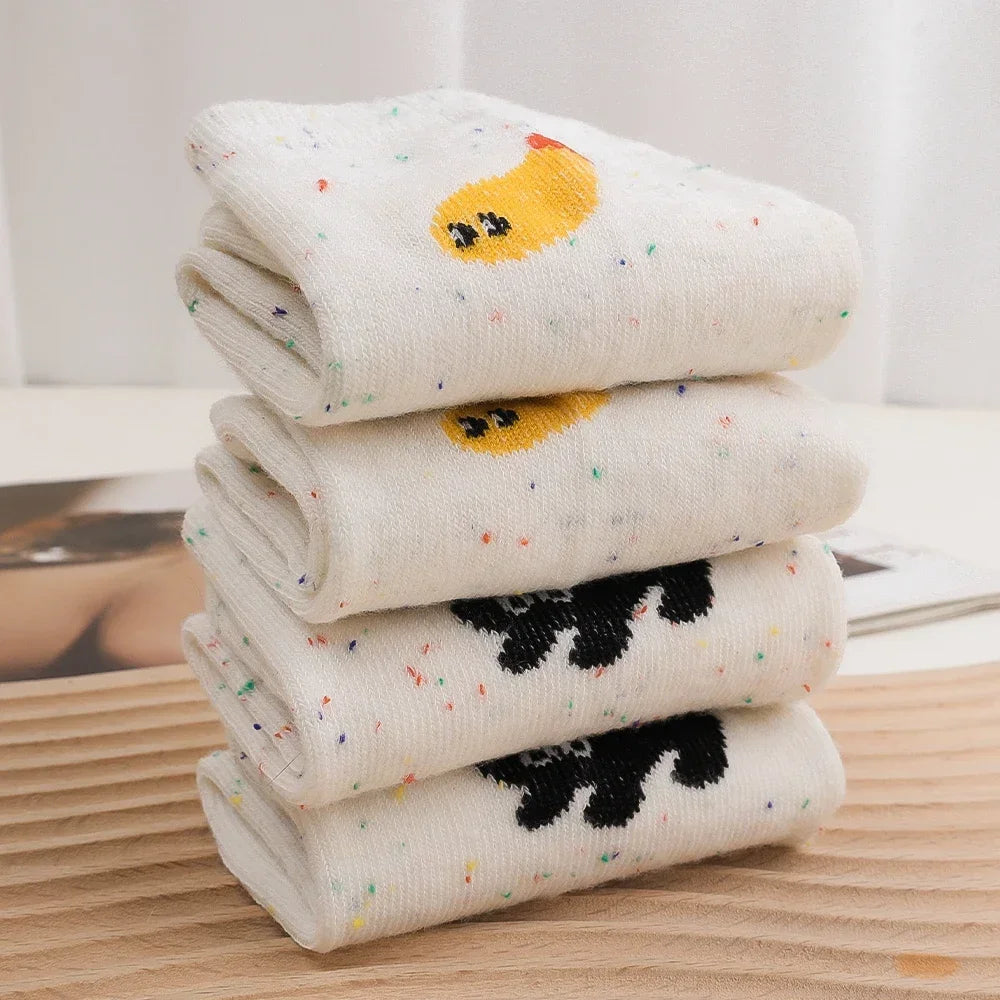 1/2pairs Cartoon Cat Fish Pattern Middle Tube Socks Soft Thermal Warm Crew Sock