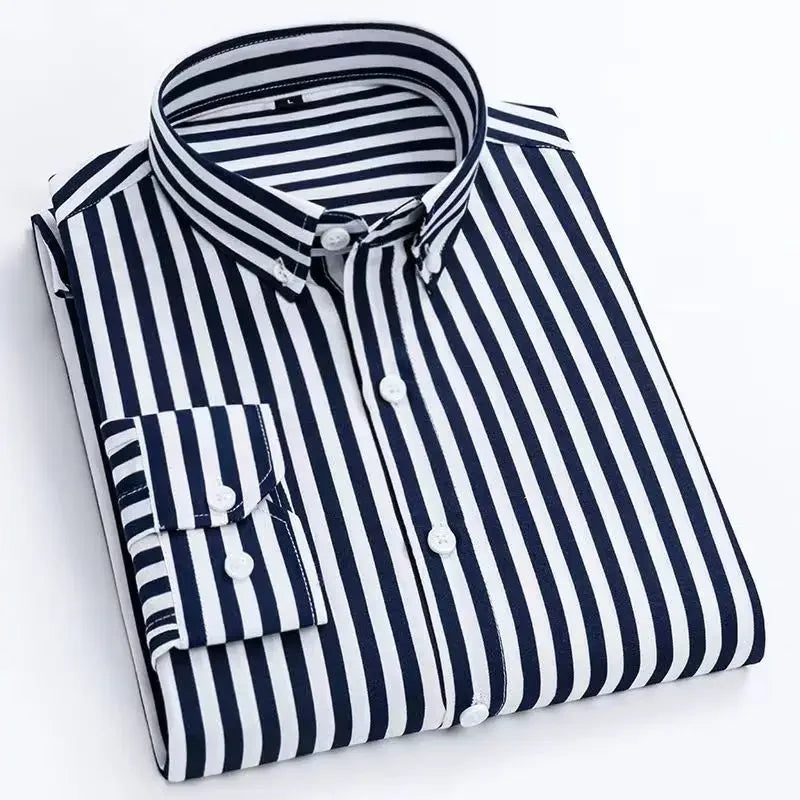 Men's Casual Shirt Long Sleeved Cotton Comfortable Breathable Plaid Striped