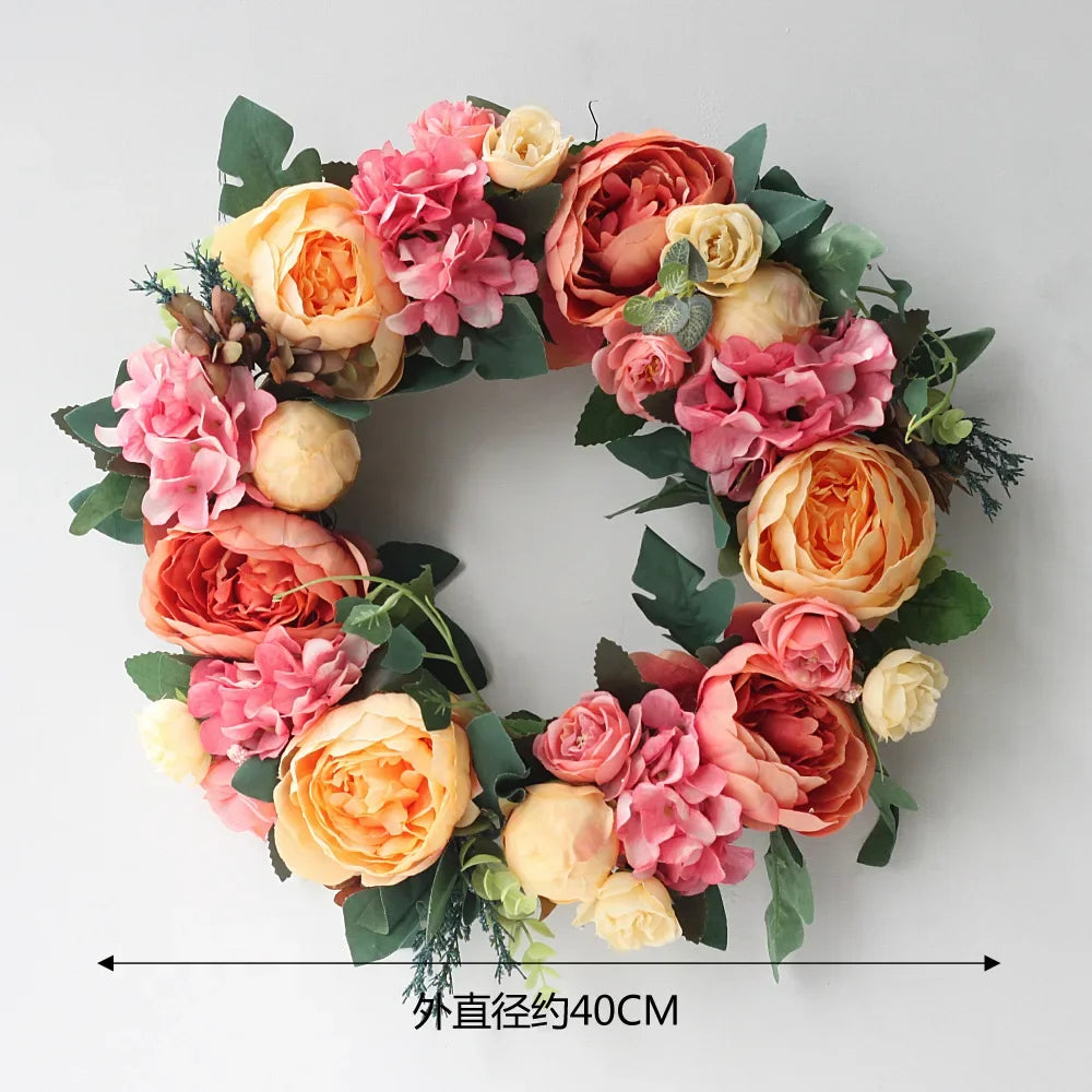Home Decor Artificial Peony Front Door Wreath