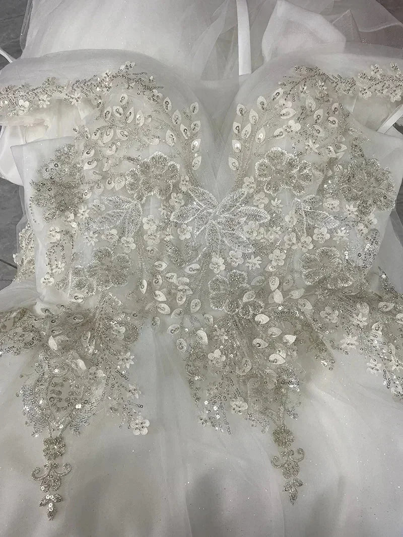 Luxury Off-Shoulder Wedding Dress - Handmade Lace Ball Gown