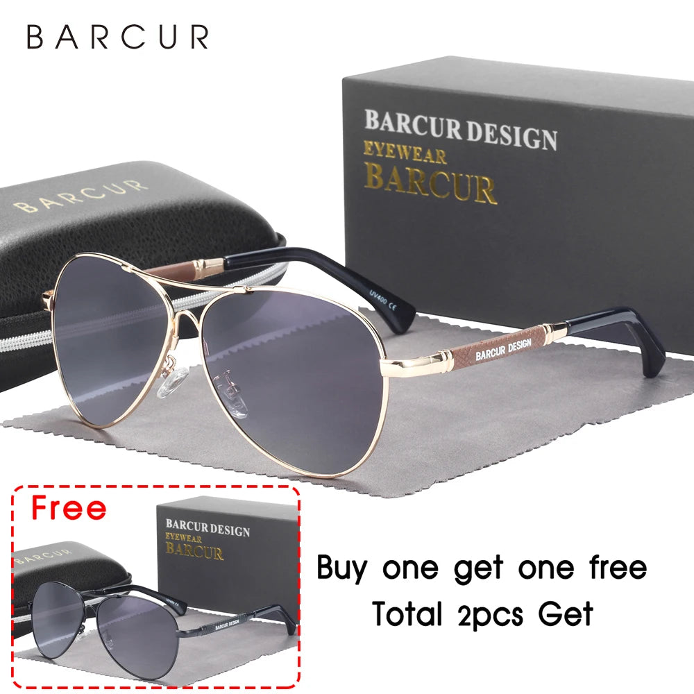 BARCUR Design Frame Sunglasses Polarized For Men Women Pilot Gradient Lens Eyewear Mirror Shades