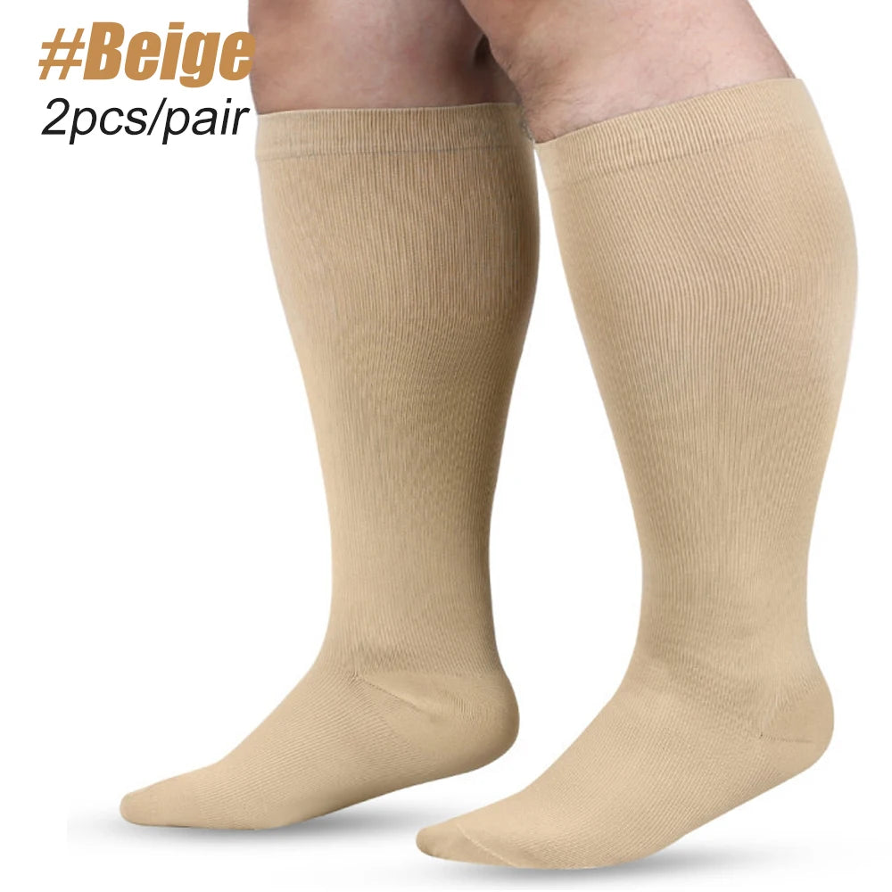 1 Pair 2XL-7XL Large Size Compression Socks for Women and Men 20-30 MmHg Wide Calf Knee Stockings for Sports Running Yoga