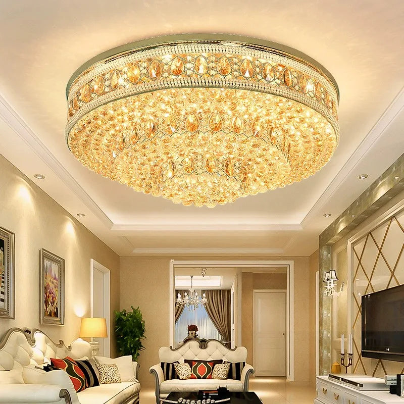European Large Round Luxury Crystal Ceiling Chandelier