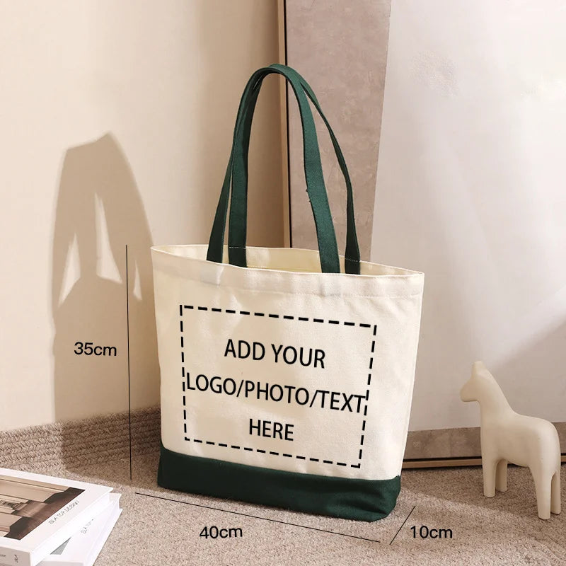 20/50 Pieces/lot Customized Photo/Text Splicing Handbag Women's Canvas Tote Bag Casual Commuting Shopping Bags 40x35x10cm