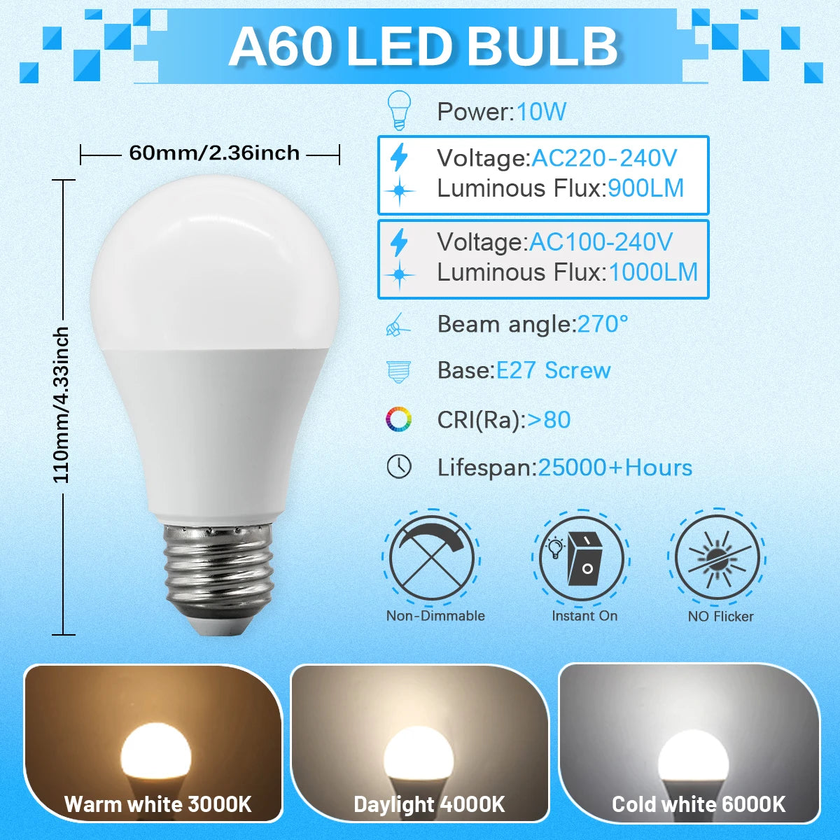 12PCS No Flicker 24W 20W 8W 9W 10W 12W 15W 18W E27 LED Bulb Lamps Light AC220V 110V Cool Lighting for Home Foyer Room Decor