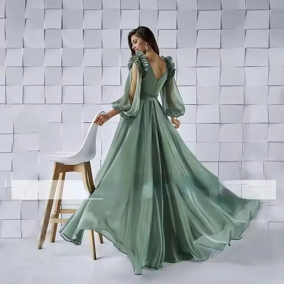 3/4 Sleeves Chiffon Long Occasion Gown Evening Dresses Prom Customized