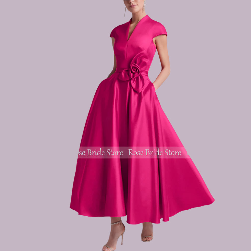 Elegant Women's Cocktail Party Satin Flower Handmade Gowns A-line -Additional colors...