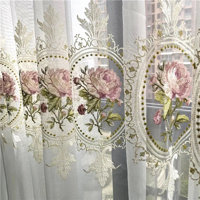 Luxury Peony Embroidery Tulle Curtain