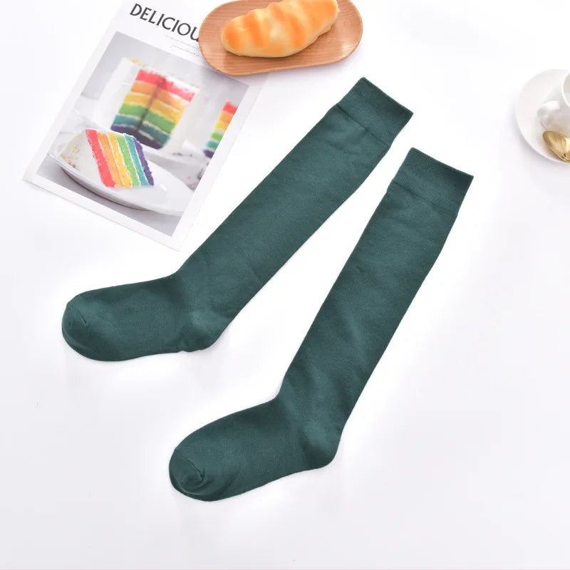Women Cotton Knee High Solid Color Socks