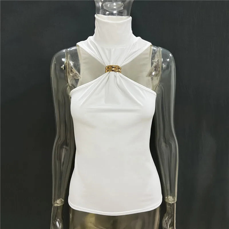 Turtleneck Basic Knit Women Tank Tops