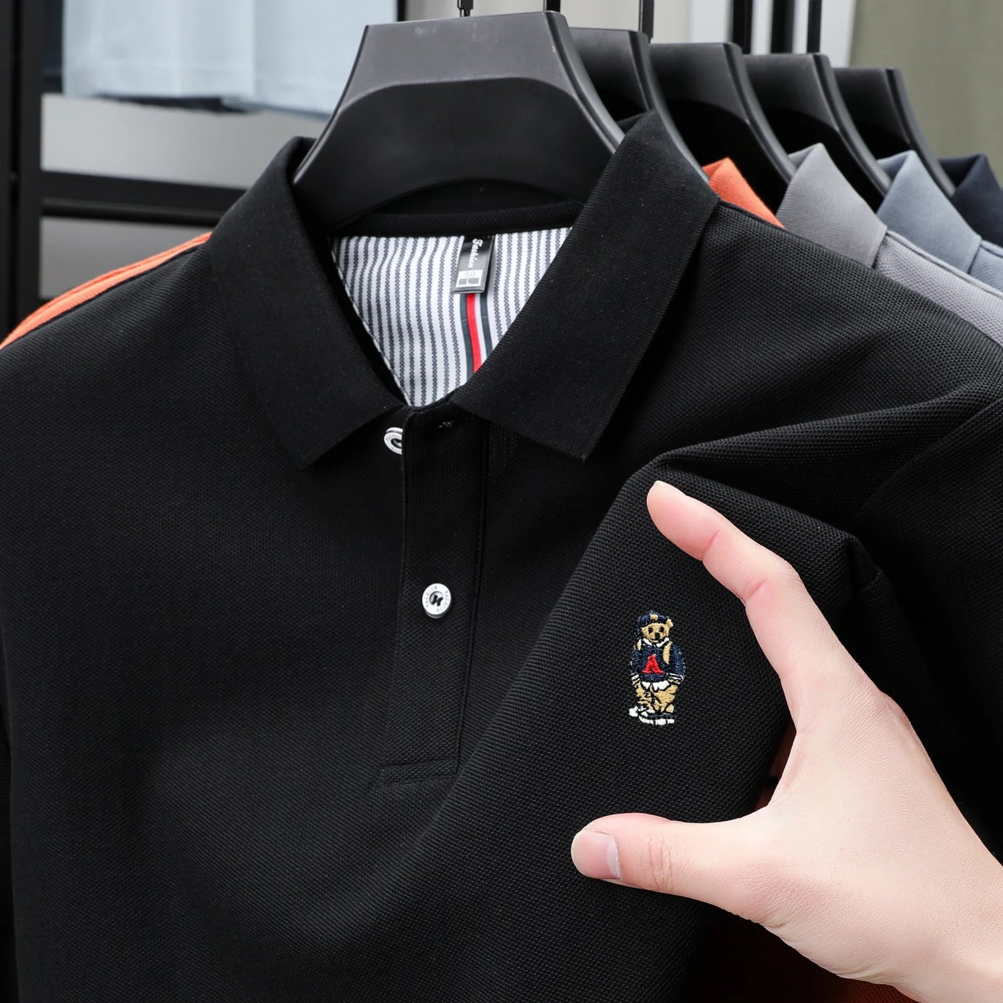 100% cotton high-end brand men short sleeve polo shirt cartoon bear embroidery comfort texture skin friendly breathable T-shirt