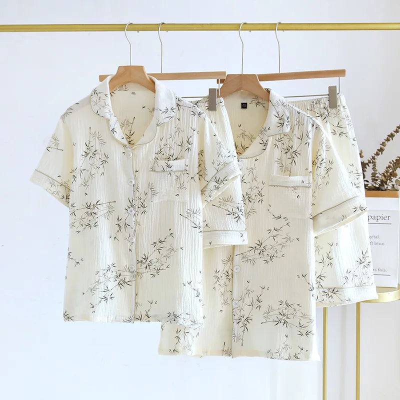 Summer Couple Pajama Set 100% Pure Cotton Short sleeved Shorts for Men and Women Two Piece
