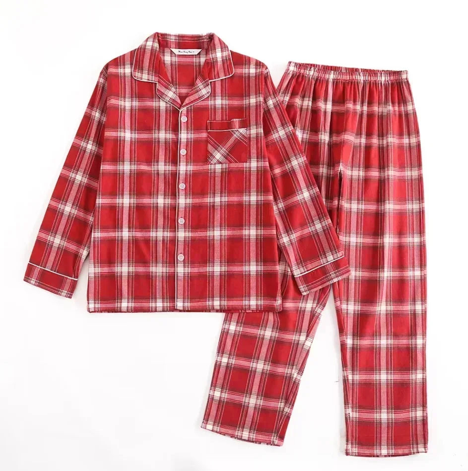 Plaid Design Multi Colors Warm Cotton Flannel Long-sleeved Trousers Pajamas Set for Men
