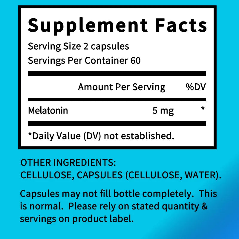 Melatonin Supplement Capsules 5 Mg - Natural Sleep Support, Relaxation and Calmness, Promotes Sleep Quality