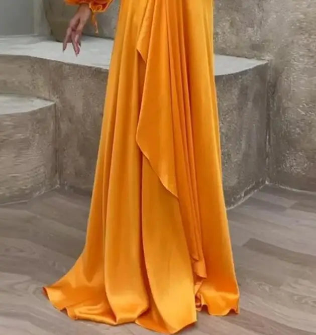 Elegant Women Long Sleeve Dress Solid Loose Fitting