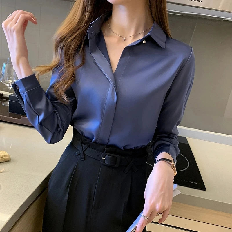 Silk Satin Women's Shirt Long Sleeve