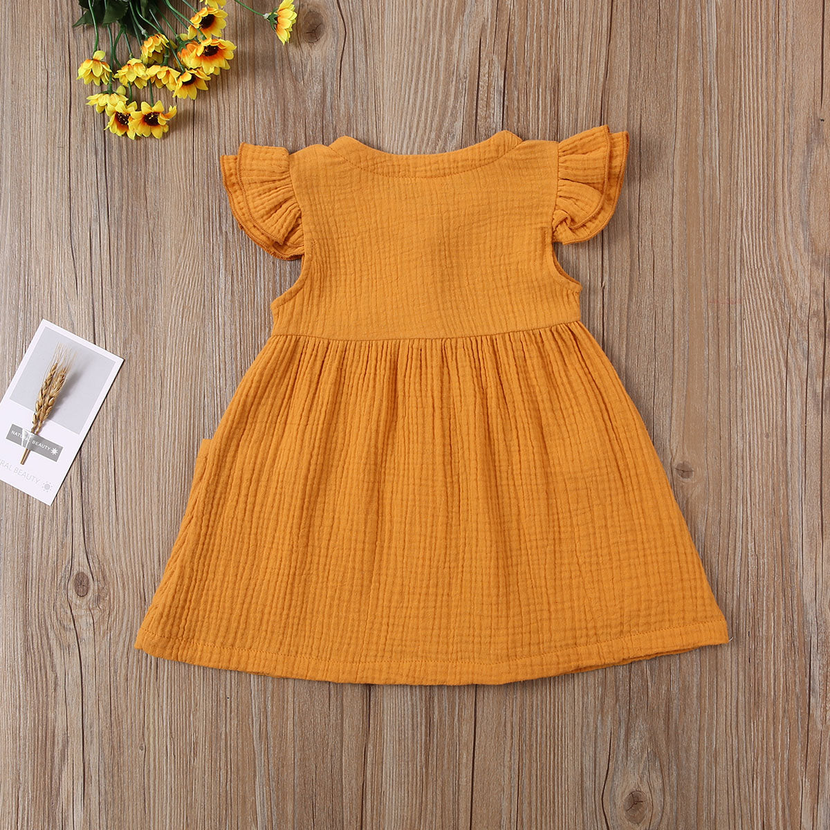 0-6Years Toddler Kid Baby Girl Summer Dress Ruffles Sleeves Cotton Button Pocket Dress Sundress