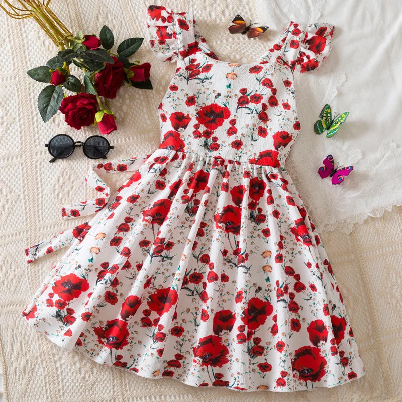Beach Party Colorful Floral Print Backless Elegant Girl Party Dress