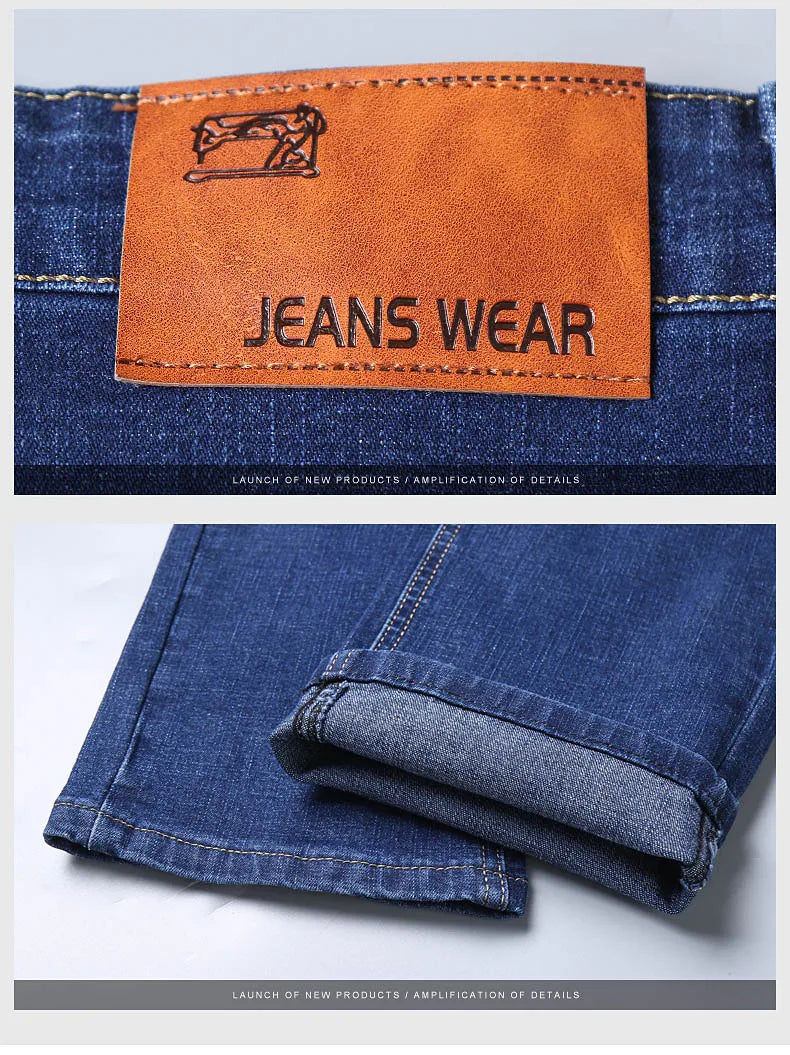 Men Light Luxury Stretch Slim Fit Comfortable Soft Pants Straight Casual Denim Trousers