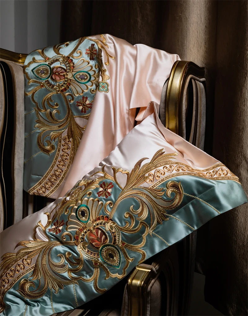 4/6/9Pcs Royal Gorgeous European Palace Embroidery Bedding Set Egyptian Cotton Duvet Cover Bed Sheet Pillowcases