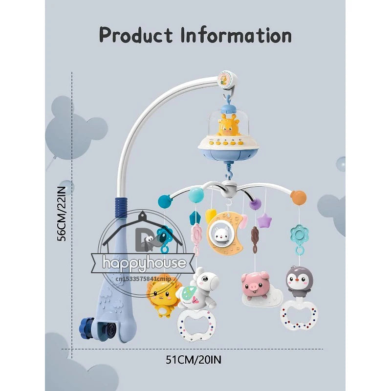 Newborn Baby Crib Musical Mobile with Lights Music Projection for Infants Remote Control Crib Toy