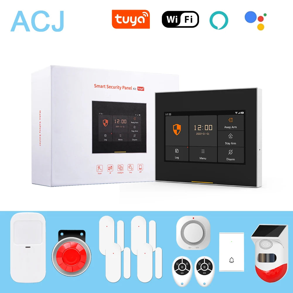 ACJ Wifi HD Smart Home Security Alarm System Kit Wireless 433MHz IR Detector Alarm Bell Door Sensor Doorbell Remote Control