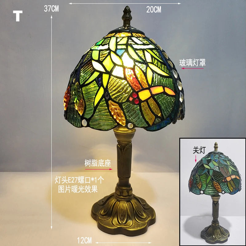 Mediterranean Baroque Retro Style Stained Colorful Handmade Glass Table Lamp E27