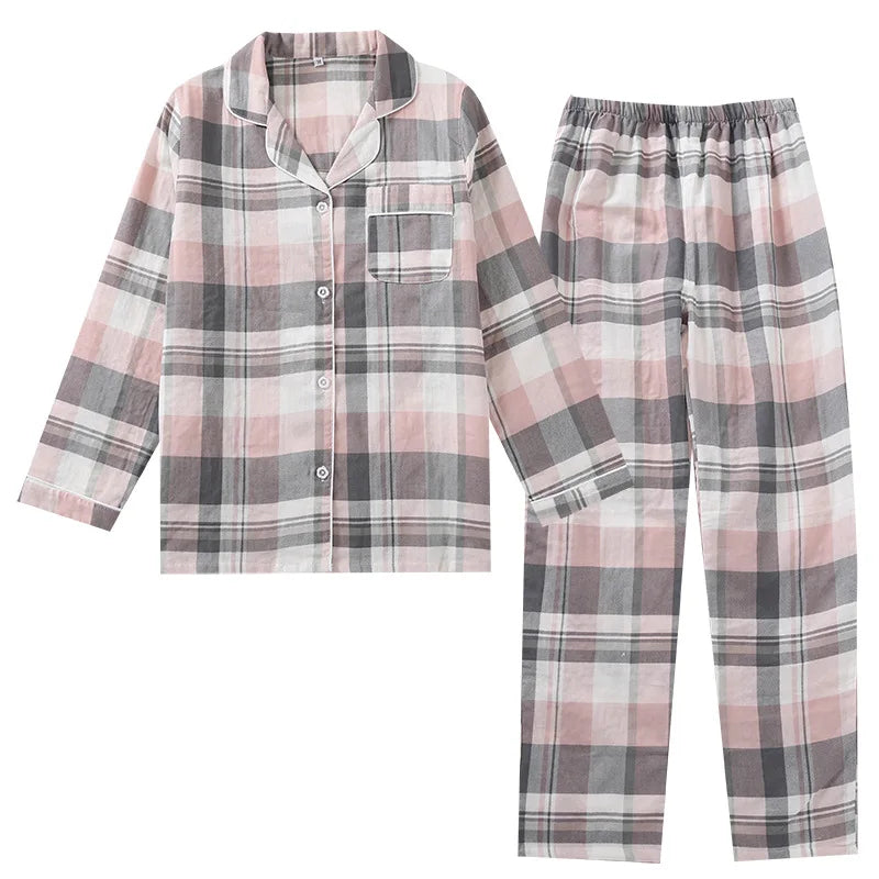 Spring autumn unisex cotton double gauze long sleeve trousers summer thin pajamas plus size