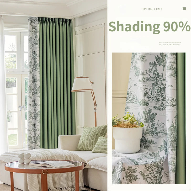 French Pastoral Style Blackout Curtains Light Luxury Bedroom Minimalist Living Room Bay Window Drapes 100% Polyester Home Balcony