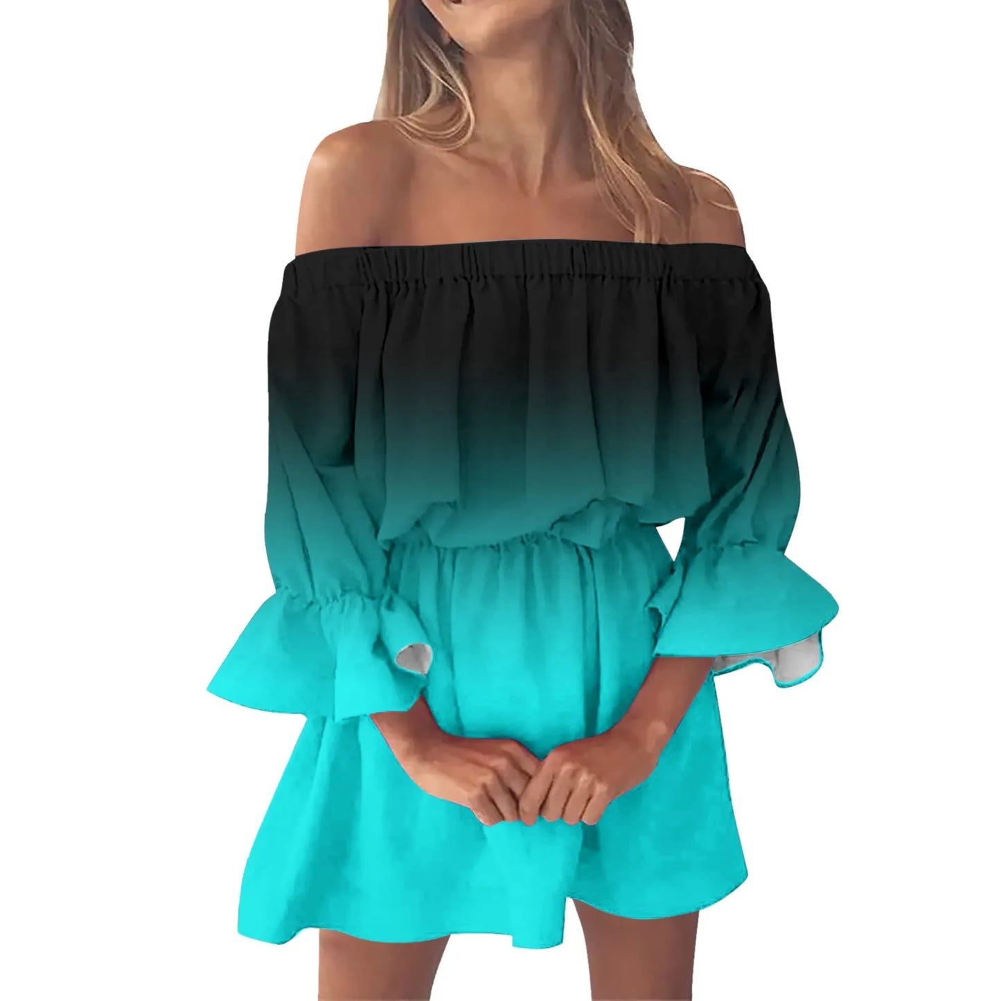 Elegant Summer Print Off Shoulder Dress for Women