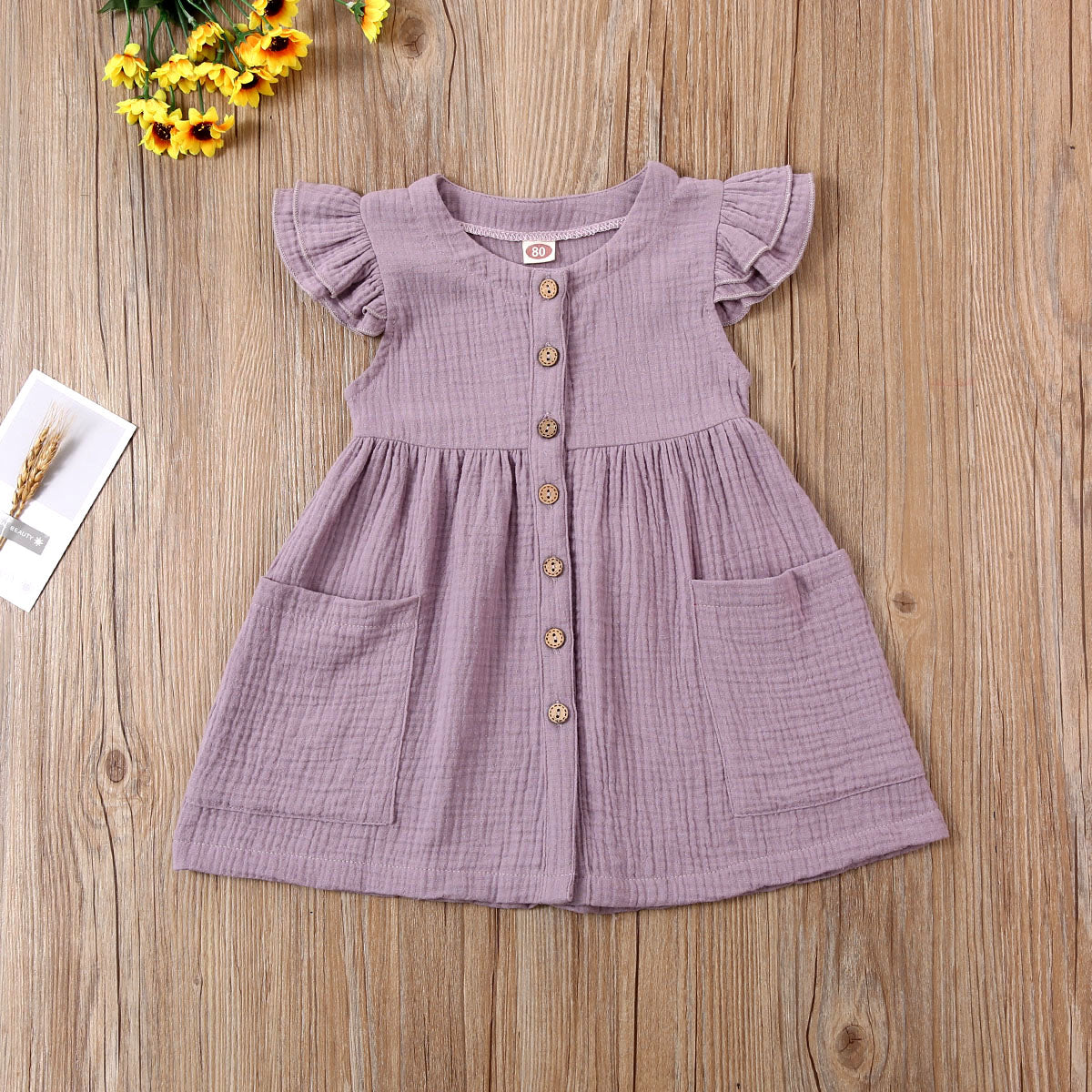 0-6Years Toddler Kid Baby Girl Summer Dress Ruffles Sleeves Cotton Button Pocket Dress Sundress