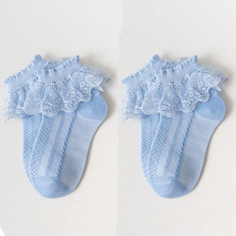 Breathable Cotton Socks with Ruffle Lace