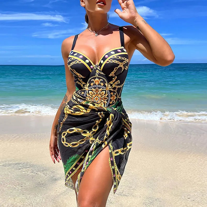 Two Piece Women Swimsuit Floral Bikini Push Up Set Strappy Bandage