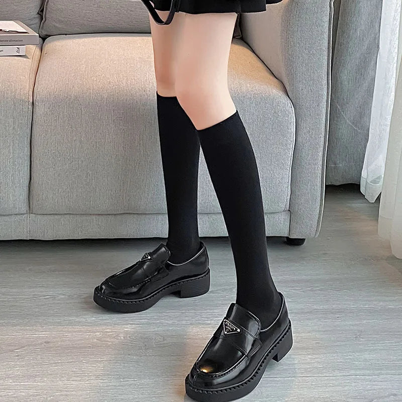 Women Stockings College Style Knitted Cotton Knee Socks
