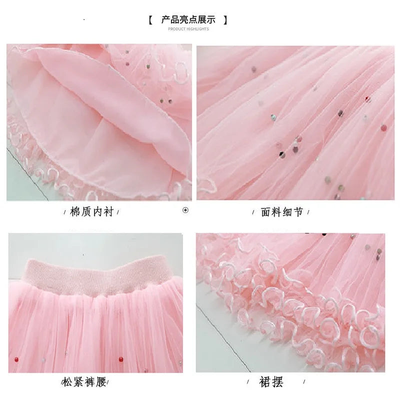 Girls Tutu Fluffy Princess Ballet Dance Tulle Mesh Skirt