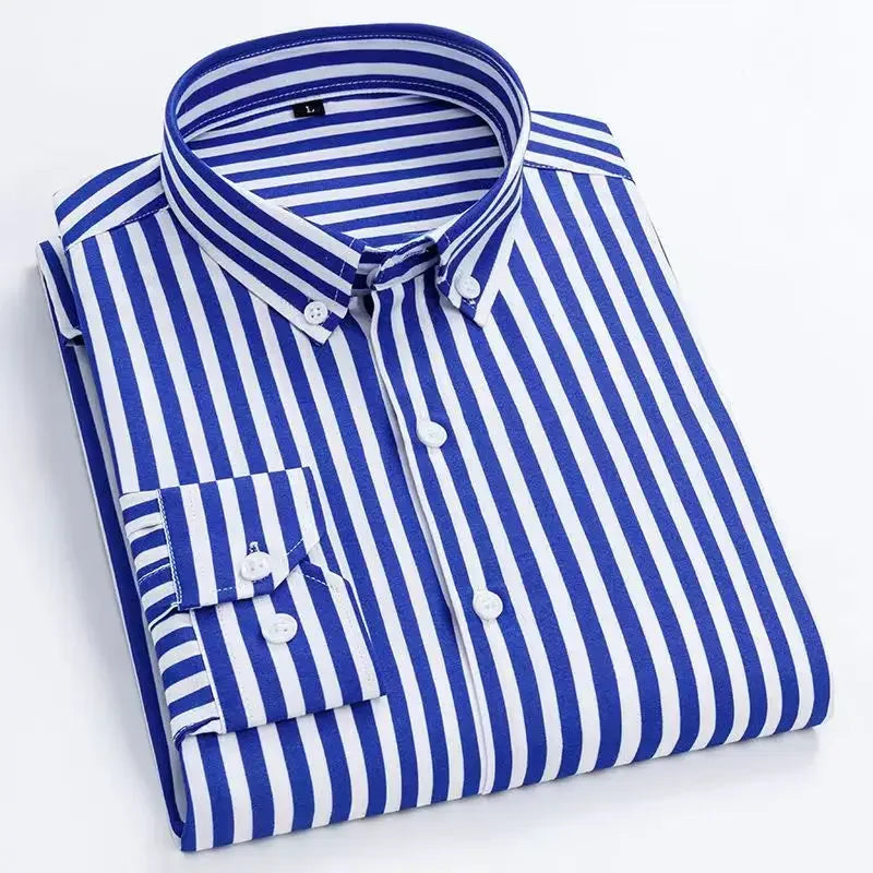 Men's Casual Shirt Long Sleeved Cotton Comfortable Breathable Plaid Striped