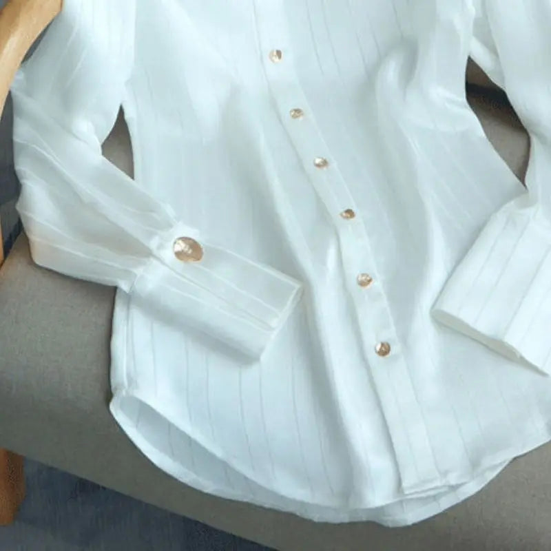 White Striped Shirt For Women's Single Breasted Loose Fitting Shirt