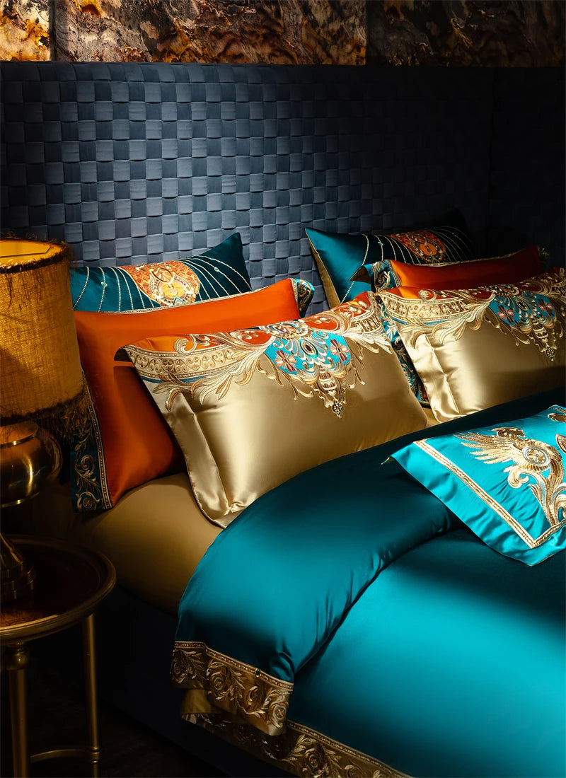 4/6/9Pcs Royal Gorgeous European Palace Embroidery Bedding Set Egyptian Cotton Duvet Cover Bed Sheet Pillowcases