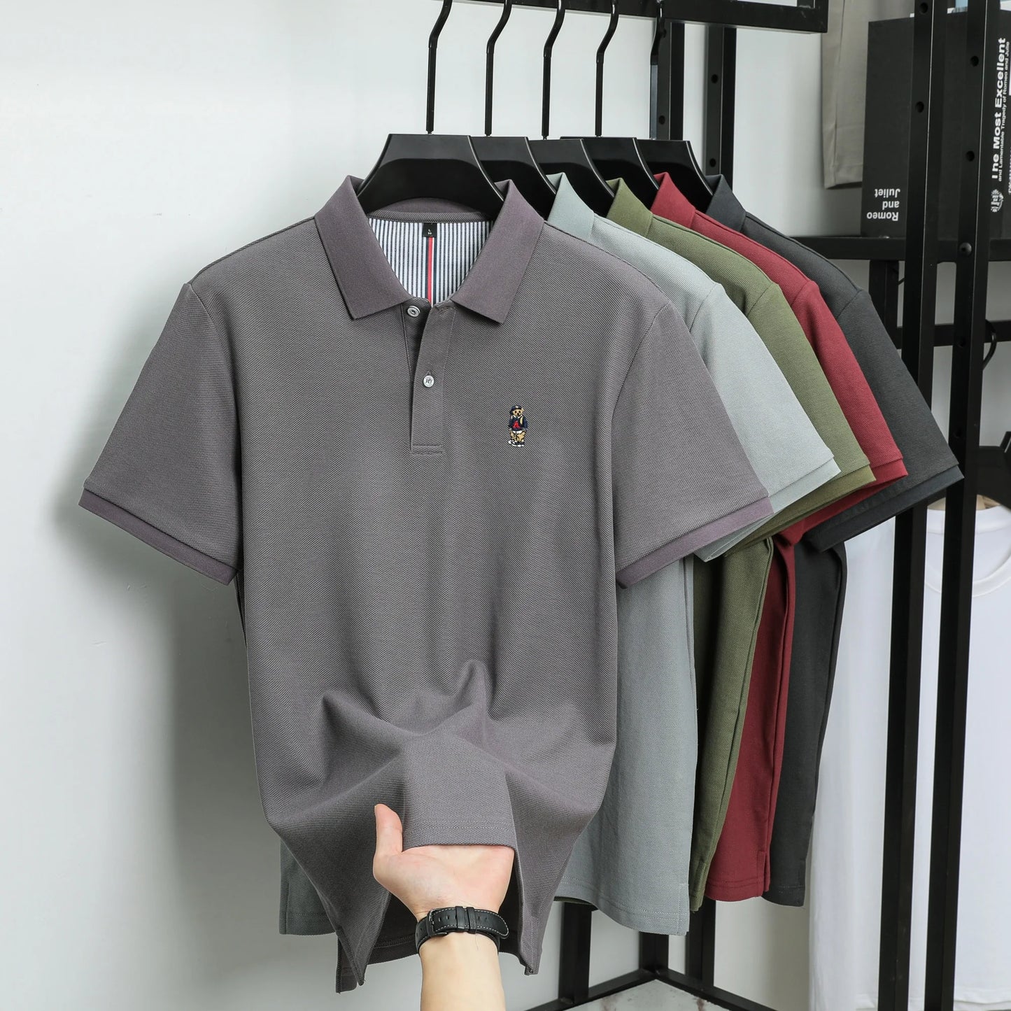 100% cotton high-end brand men short sleeve polo shirt cartoon bear embroidery comfort texture skin friendly breathable T-shirt