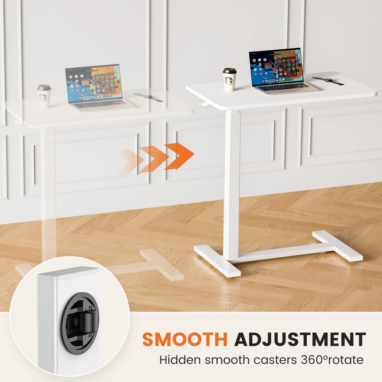 Mobile Standing Desk Table with Hidden Wheels Adjustable Height