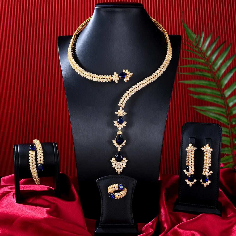 4PCS Green CZ Luxury African Dubia Jewelry Set