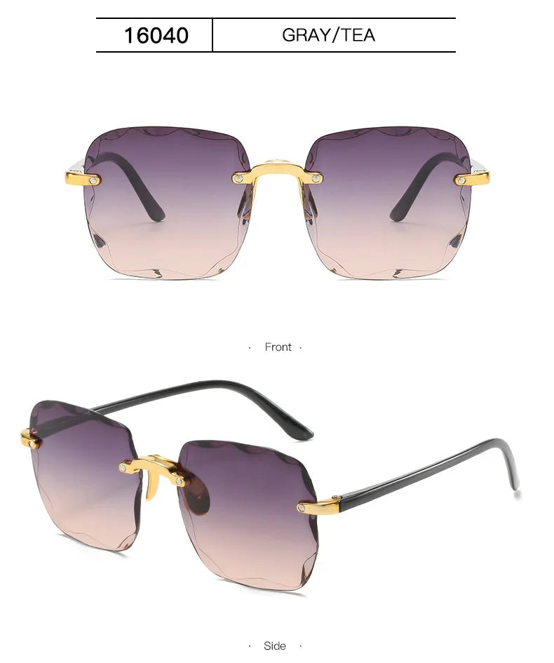 Sunglasses For Women ladies Rimless Diamond cutting Lens Brand Designer Ocean Shades